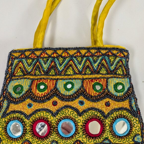 Vibrant Yellow Embellished Boho Purse with Beaded Fringe - Picture 3 of 7